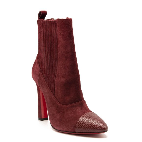 Christian Louboutin Shoes - Me In The 90s Maroon Suede Snake High Heel Ankle Booties 37.5